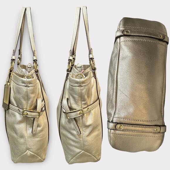 Coach Audrey Andie Tote 17064 Gold Metallic Leather Op Art Convertible Bag + Tag - Picture 6 of 9